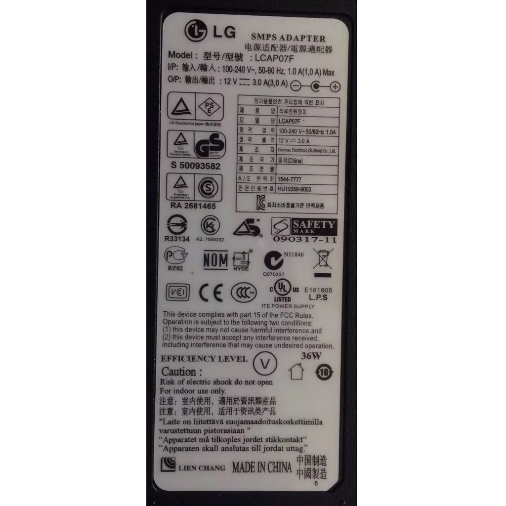 Fonte Lcap07f monitor L185 L185B L1900 L1900E L1900L L1900R L1970 ...