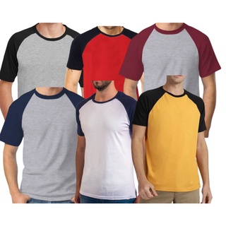 Kit 5 Camisetas Masculinas Manga Raglan Curta Gola Careca 100% Poliéster
