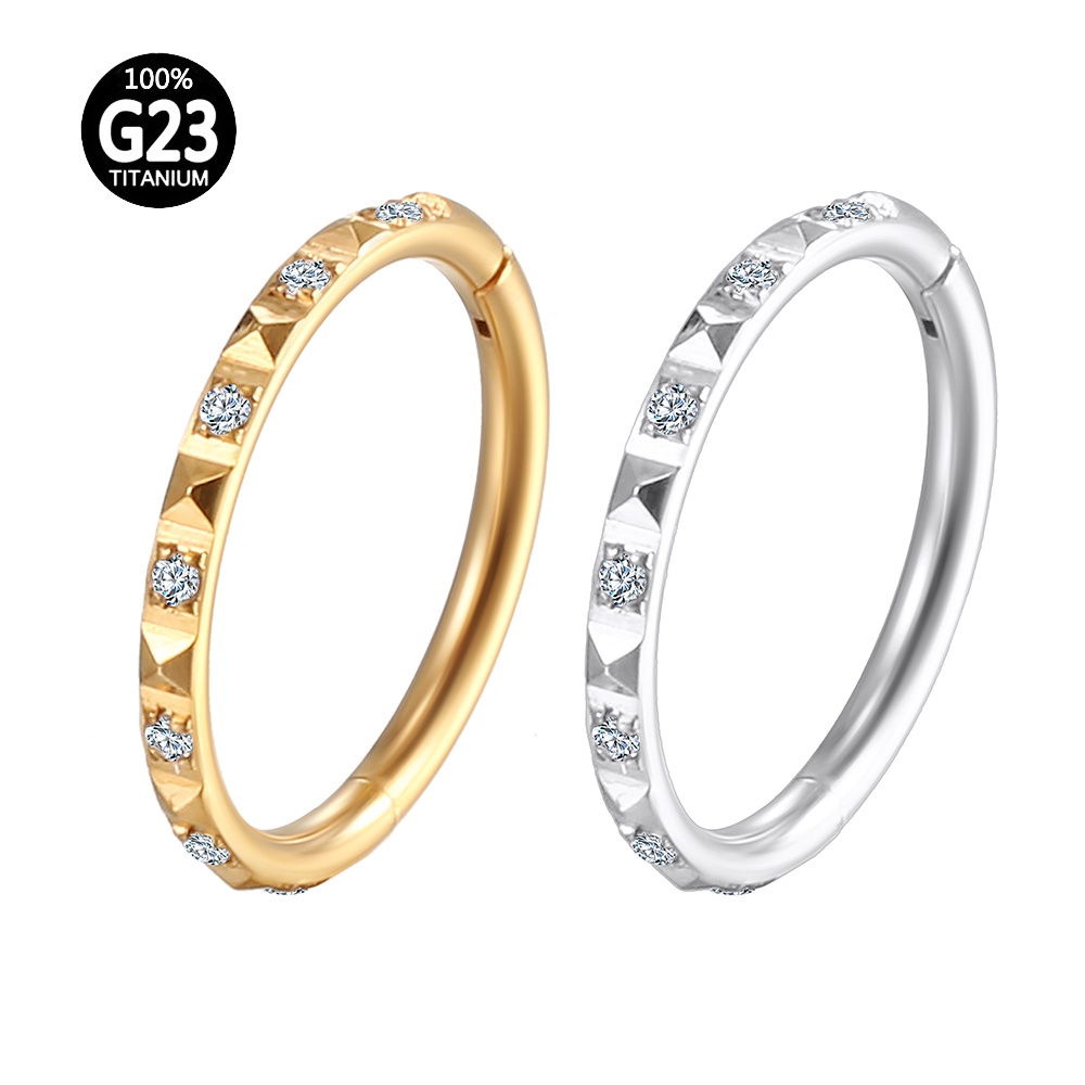 Orecchini A Barra Curva Rook In Titanio Con Zirconia Cubica - Chiaro, Calibro 16 (8 Mm) - Gioiello Piercing Di Qualità