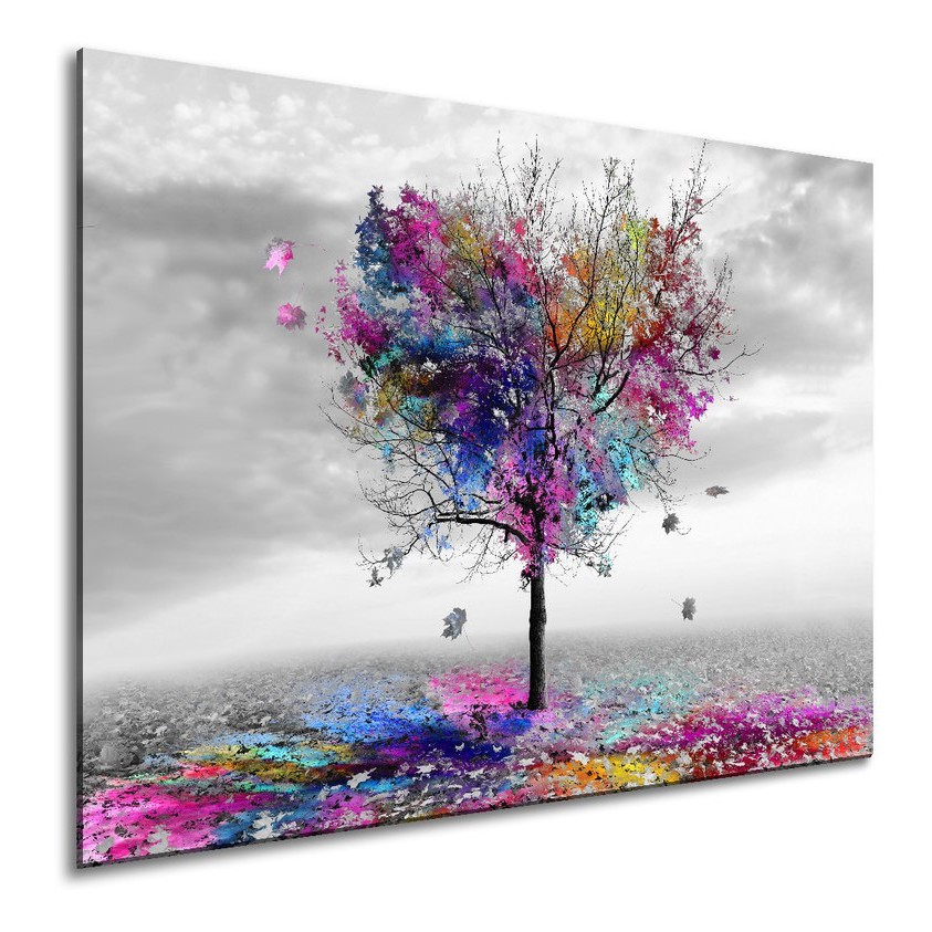 Quadro Decorativo Grande 1 Peça Árvore Ipê Colorido Formato Coração