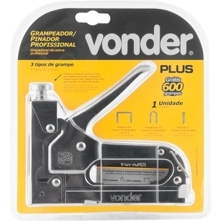 Grampeador pinador manual em Aço cromado + 600 grampos para tapeçaria estofado móveis profissional Vonder Plus