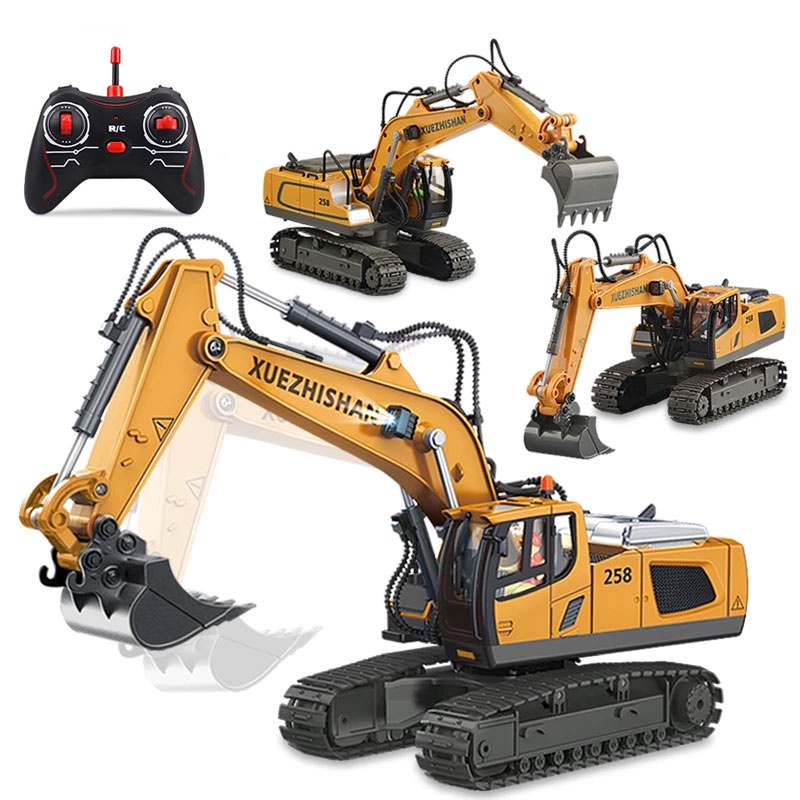 Ykwjjj Alloy Bulldozer 2.4G Carro de controle remoto sem fio Escavadeira de 11 vias com música leve Brinquedos de simulação elétrica para crianças