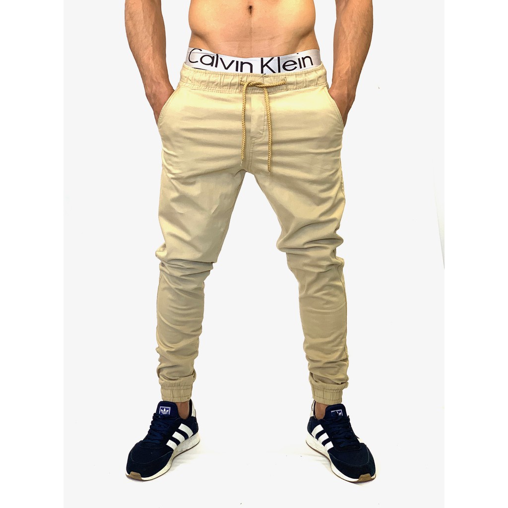 calça sarja masculina JOGGER barata bege