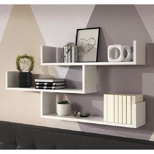 Kit 3 Peças Prateleira U Decoração De Sala Quarto Escritório Mdf Branco 60x15x15