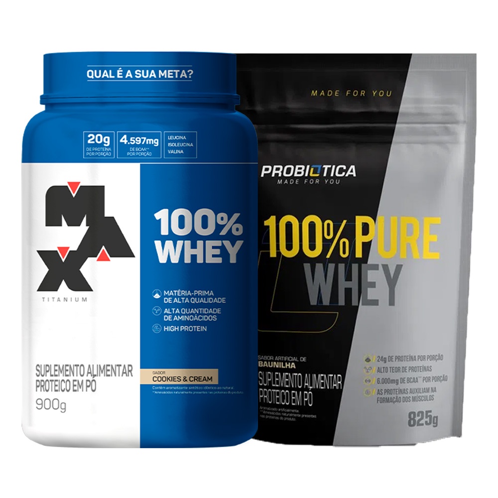 Kit 100 Whey 900g Max Titanium 100 Pure Whey 900g Probiotica