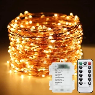 10 metros de 100 LEDs de luzes de fada alimentados por bateria, com controle remoto de 13 teclas, 8 modos de piscar, fios de cobre à prova d'água com fios de cobre, luzes de quartos internos