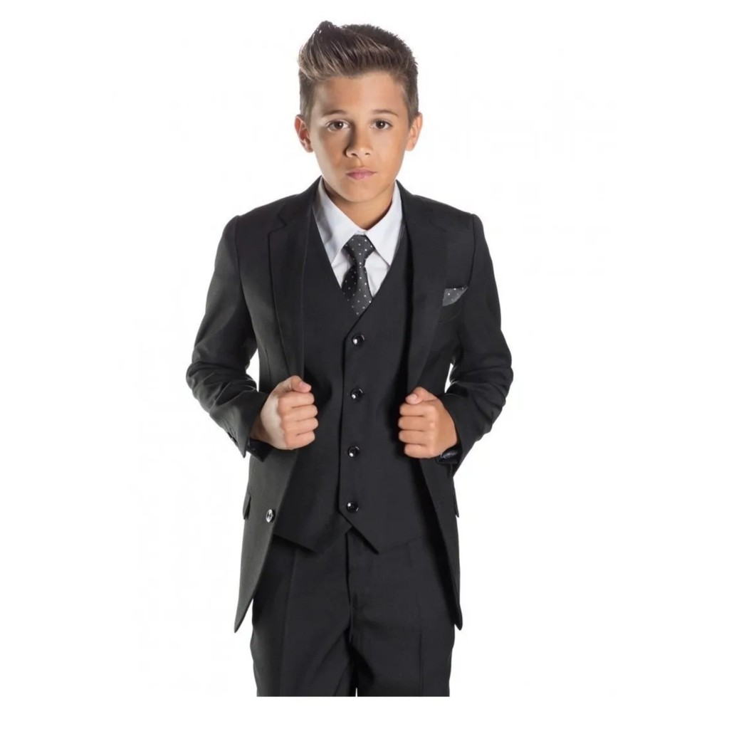 Terno Infantil Preto Luxuoso Palitó Calça Cabide Capa