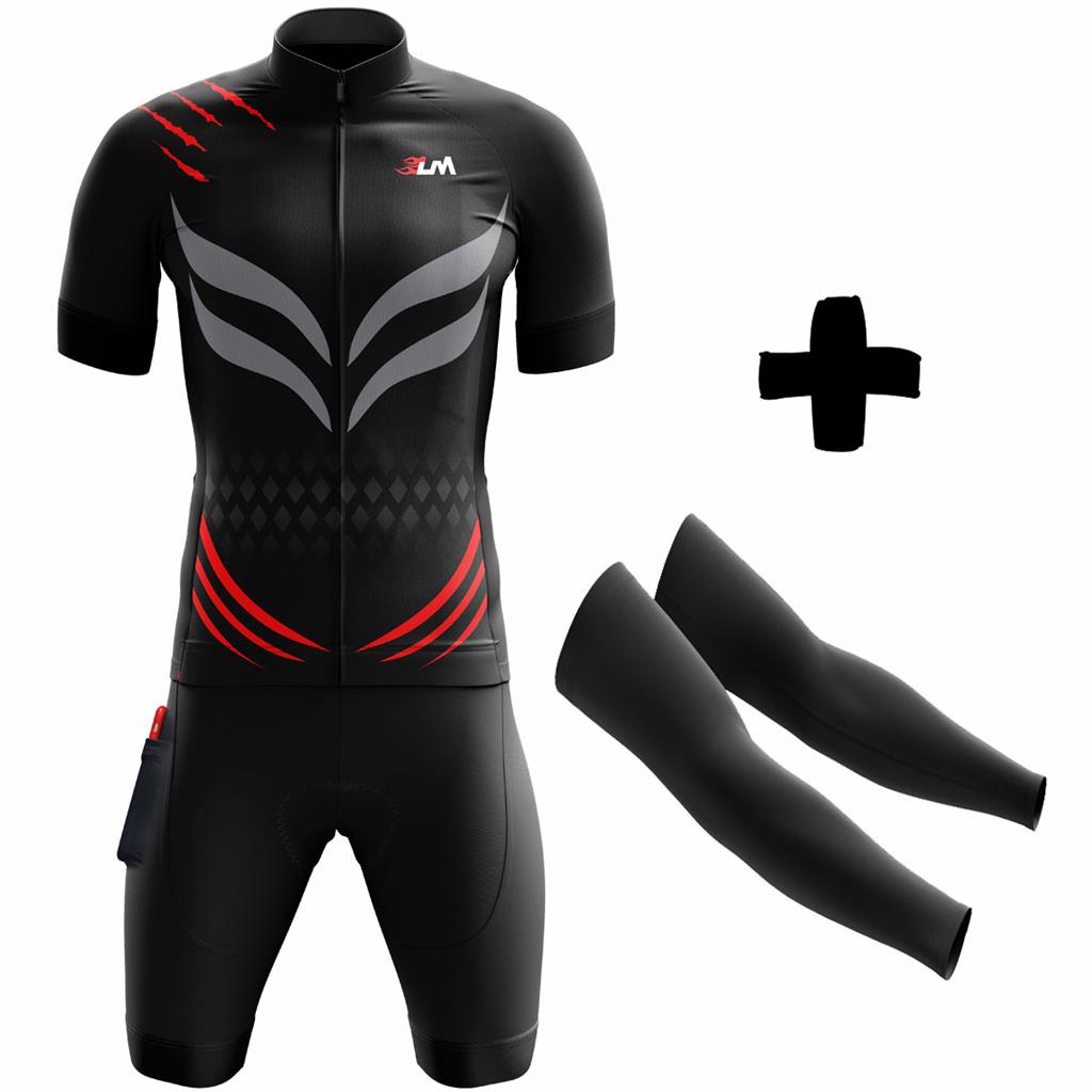 Camisa Bermuda Manguito Ciclismo Ciclista Bike MTB LM Race Masculina Garra Oriental Preta