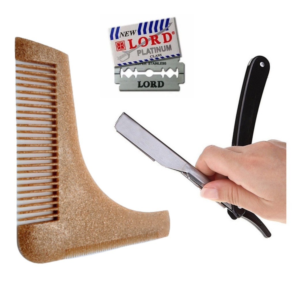 Navalhete Barbeiro Profissional Pente Alinhador Barba + 5 laminas
