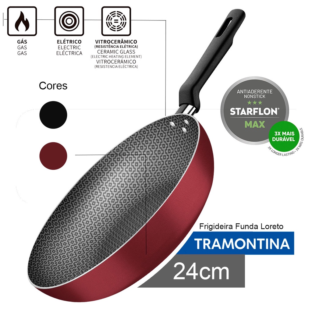 Frigideira Funda Tramontina Loreto Antiaderente Starflon Max 24cm 2,2 L