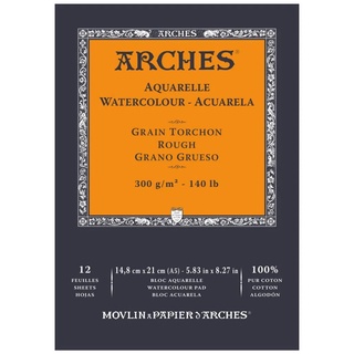 Bloco Para Aquarela ARCHES 300 g/m 100% Algodão - com 12 Folhas 14,8 x 21cm	 - Grano Grueso