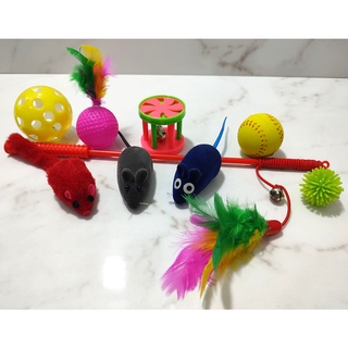 Combo 4 Bolinhas Sortidas + 3 Ratinhos Coloridos + 1 Carrossel + 1 Varinha - Brinquedos Pet P/ Gatos