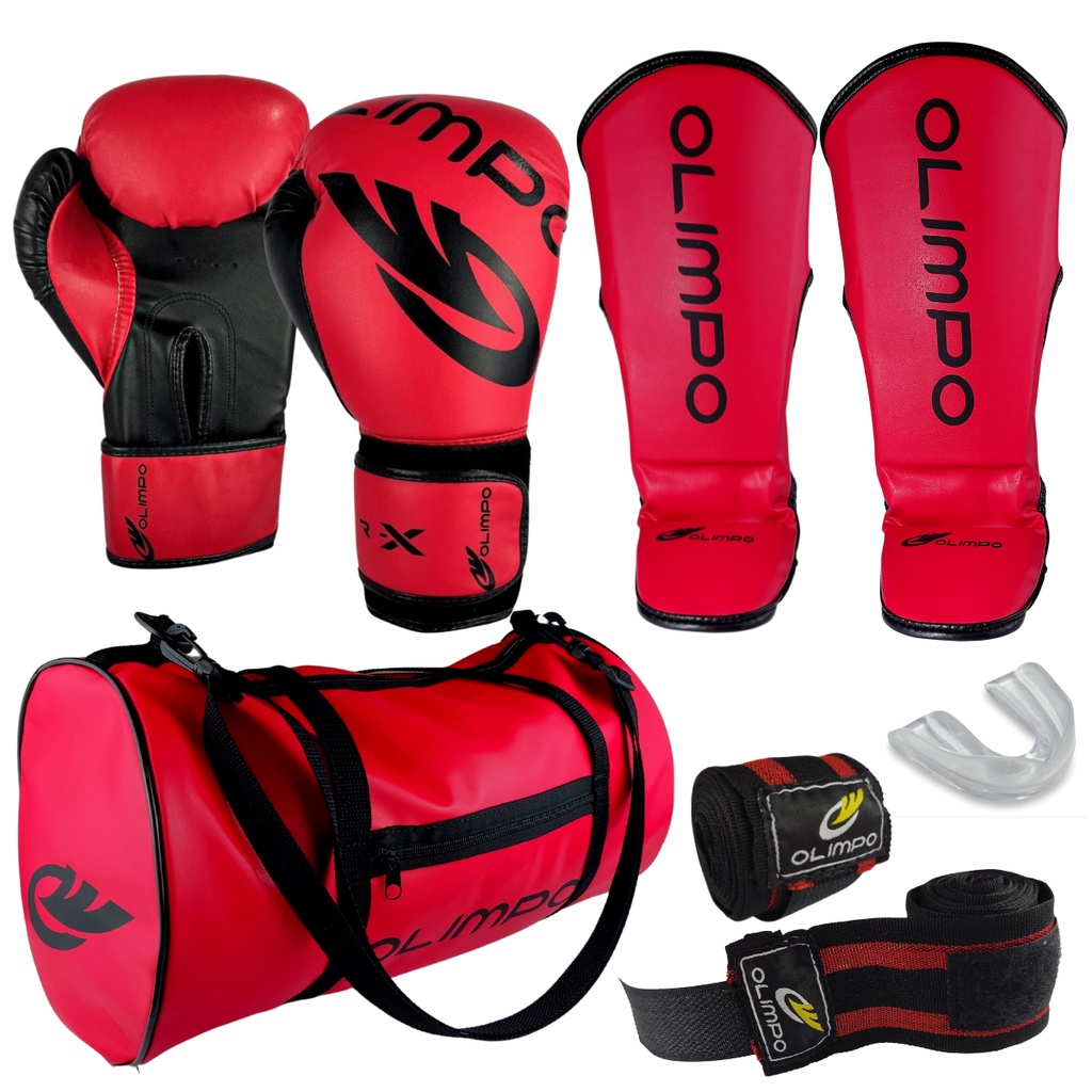 Kit Muay Thai Infantil Luva Caneleira Bolsa Bandagem Bocal Olimpo ...