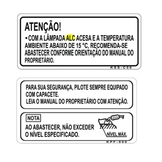 Adesivos de Advertência Tanque CG 150
