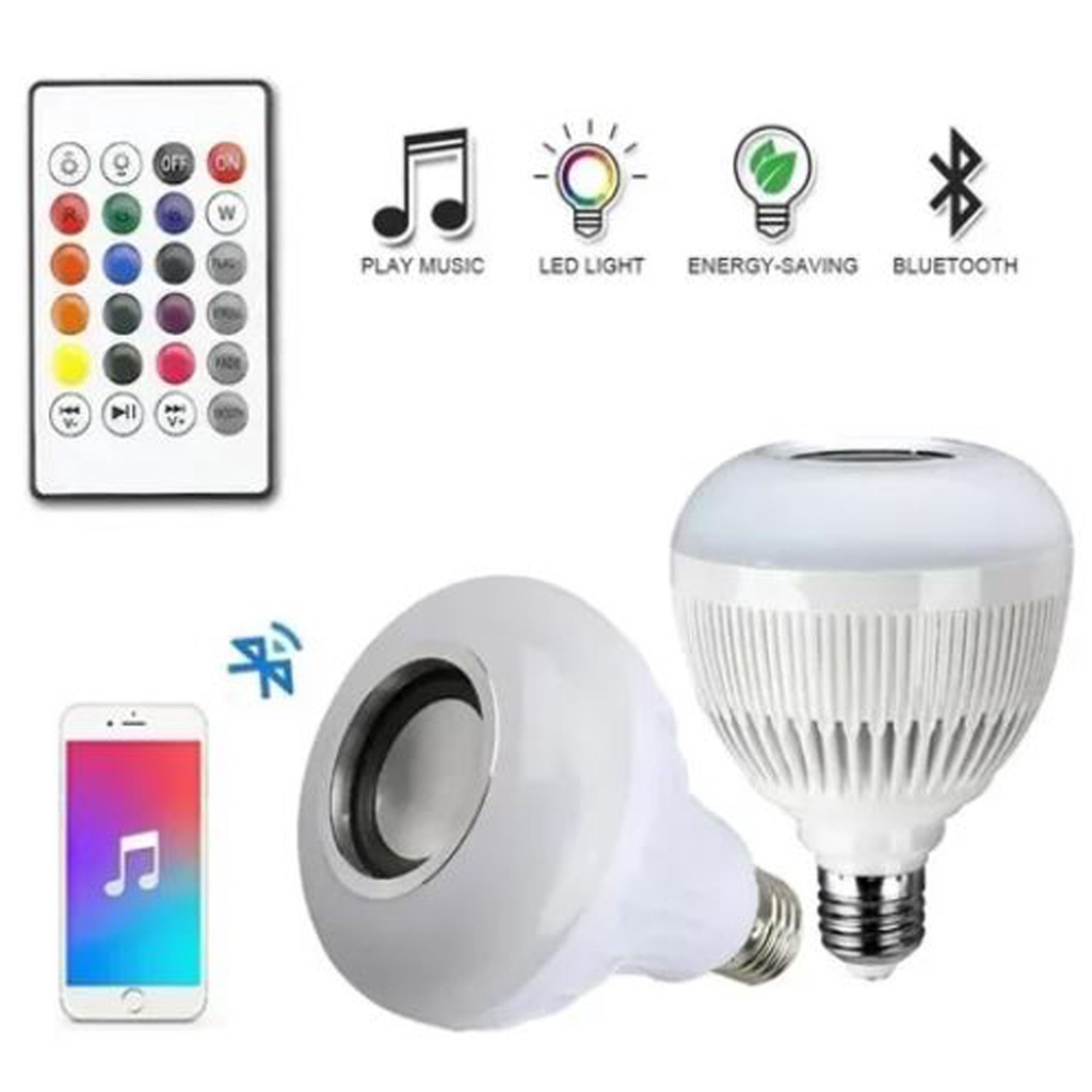 Lâmpada Musical De Led Bulbo Bluetooth Rgb + Controle Remoto 12w Bivolt