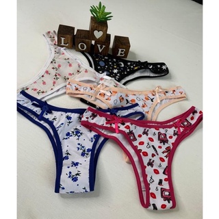 Kit 10 Calcinhas Asa Delta Tanga Conforto Estampada Dois Laços Algodão