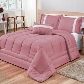 Kit Colcha Edredom Oliveira Casal Queen Cobre Leito 6 Peças - Cor Rose