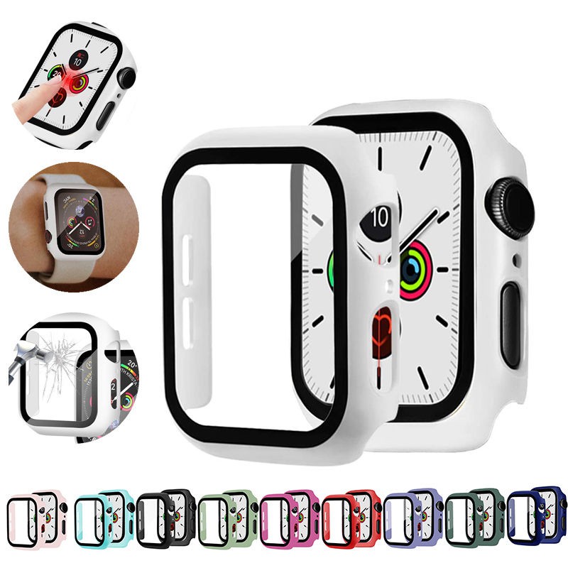 Compre Vidro temperado + capa de relógio para apple watch 8 7 6 se 5 3 4  44mm 40mm protetor de tela iwatch 5 3 2 42mm 38mm capa amortecedora