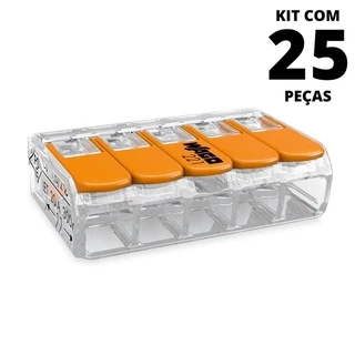 25un Conector Wago 221-415 5 vias 32A/450V Emenda Derivação Original Caixa Fechada e Lacrada