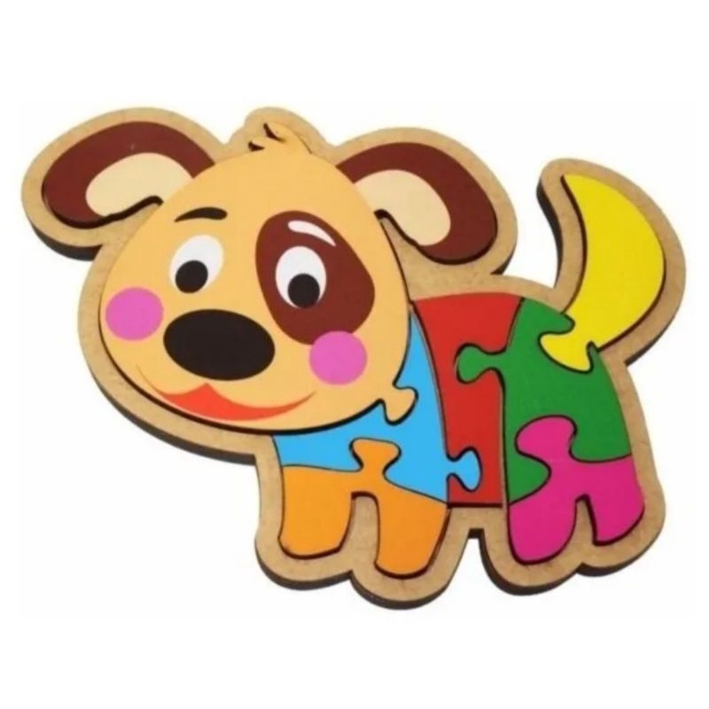 Quebra Cabeça Infantil Puzzle Madeira Didático Cachorro 8 peças em