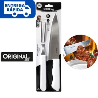 Kit Jogo Para Churrasco Conjunto 2 Peças Garfo e Faca INOX Profissional Original