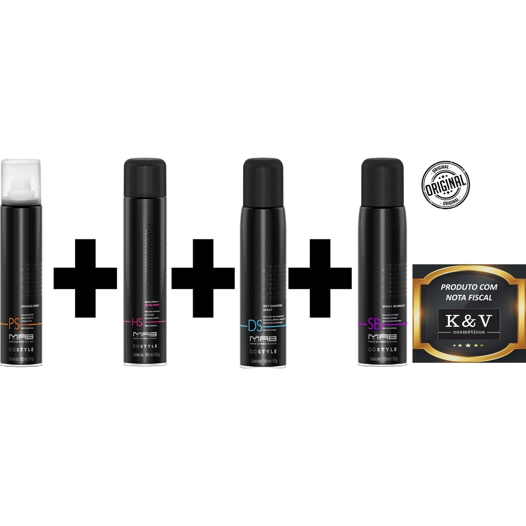 Kit Mab Dry Shampoo + Pomada Spray + Shine + Hair Spray | Shopee Brasil