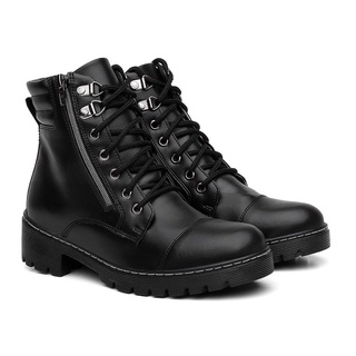 Bota Feminina Coturno Tratorado Blogueira Cano Curto Com Ziper Confortável