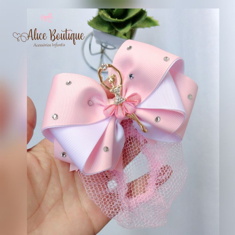 Porta coque bailarina/ laço com redinha para coque menina /infantil ...