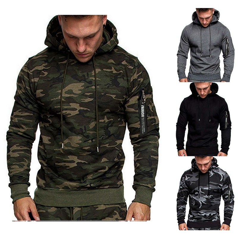 Moda Masculina Casual Manga Longa Camuflagem Pullover Hoodies