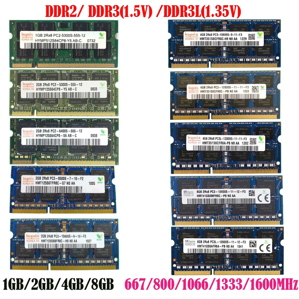 1Gb/2Gb/4Gb/ DDR2 PC2 5300S 6400s DDR3/DDR3L PC3 8500s 10600s 12800s 667Mhz/800Mhz/1333Mhz/1600Mhz Laptop Memória RAM