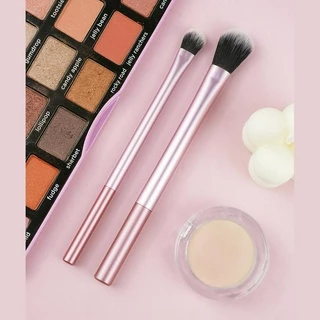 Conjunto de 2 peças de pincel de pó solto rosa portátil e pincel de sombra rosa