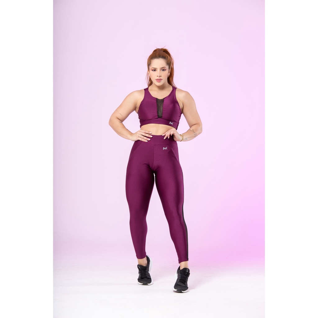 Conjunto Spot Legging + Top com Bojo em Poliamida NK Zero Transparência  Moda Feminina Fitness Academia Premium