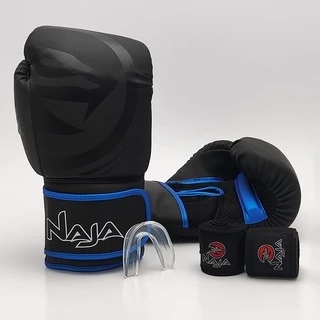 Kit Luva de Boxe Muay Thai Naja + Bandagem + Protetor Bucal + Bolsa - Melhor Proteção P/ Treinos e Lutas - Luva de Muay Thai Naja , Luva de Boxe Naja Black! * Promoção!