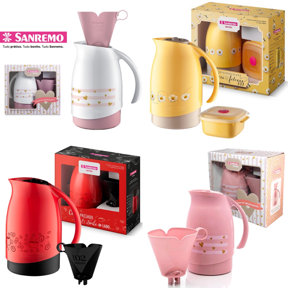 SanRemo Kit Garrafa Térmica Para Café Com Brinde 700 ml Sanremo Bule  Termico para Café Chá Suporte Coador