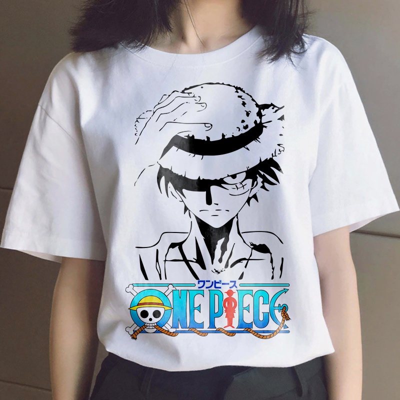Camiseta juvenil pirata Luffy branca, One Piece