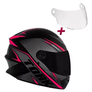 Kit Capacete Moto Fechado R8 Pro Tork Viseira Cristal + Fume New Liberty 4 Feminino Masculino