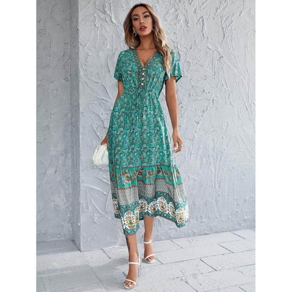 Verde Nó Floral Boho Vestido, SHEIN Brasil