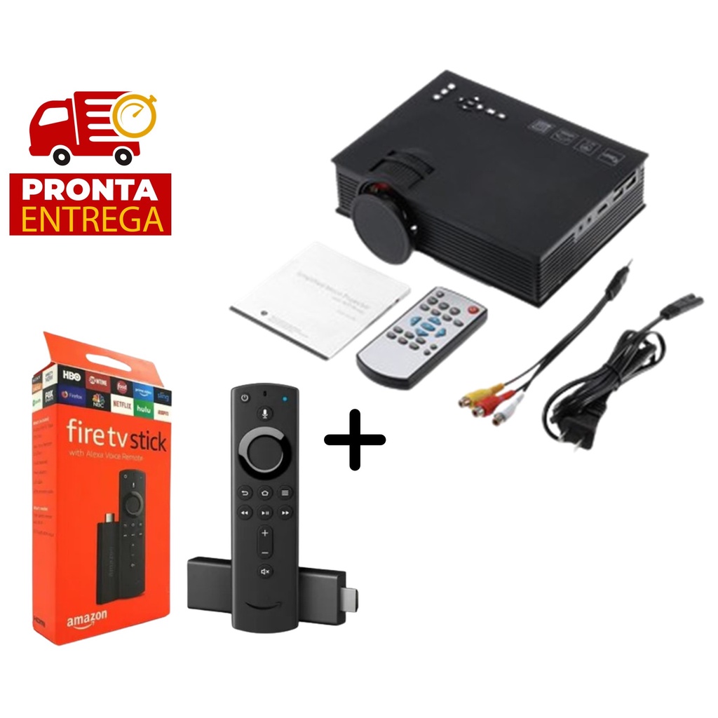 Kit Projetor 1.800 Lumens Wifi + Amazon Fire Stick Tv FullHd
