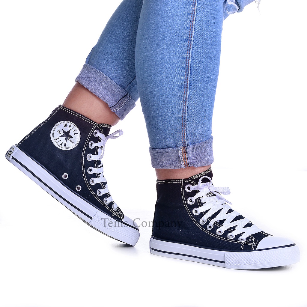 Tenis All Star Cano Alto Branco Couro varias Cores Bota Converse Promoção