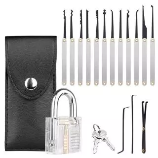 15pcs Lock Picking Set Kit Tool with Transparent Practice Training Padlock Lock for Locksmith Beginners and Profe