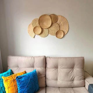 Composição De Parede Juazeiro, Peneiras De Palha Natural, Estilo Boho, Leques