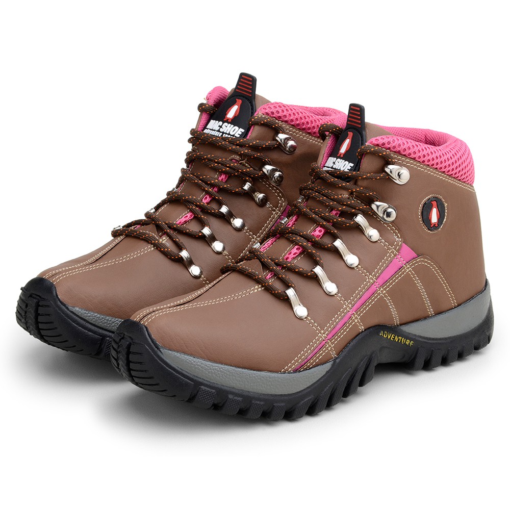 Bota Coturno Adventure Feminina Trilha Confortável Marrom e Pink ...