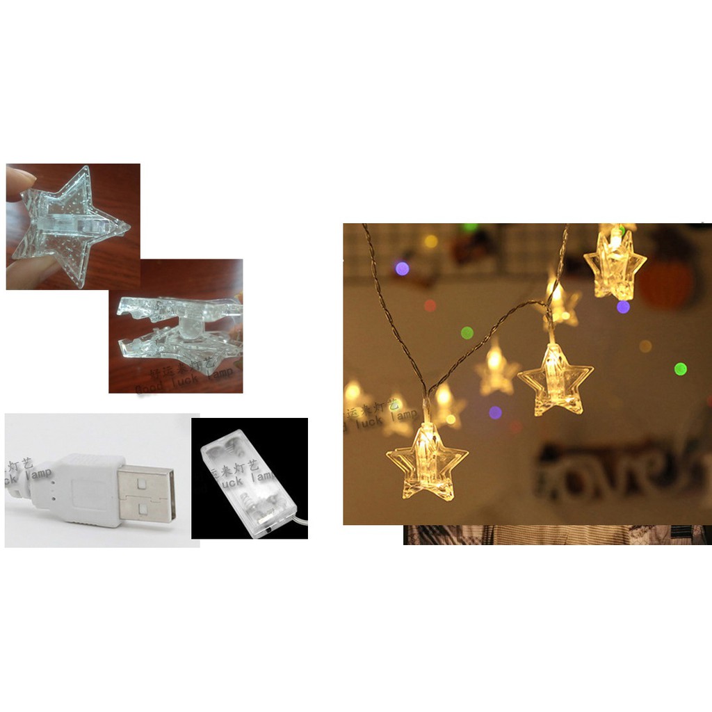 Led Em Forma De Estrela Foto Clipe Luzes Cordas De Fadas Luz De Fadas Alimentado Por Usb & Aa pilhas-Estrela