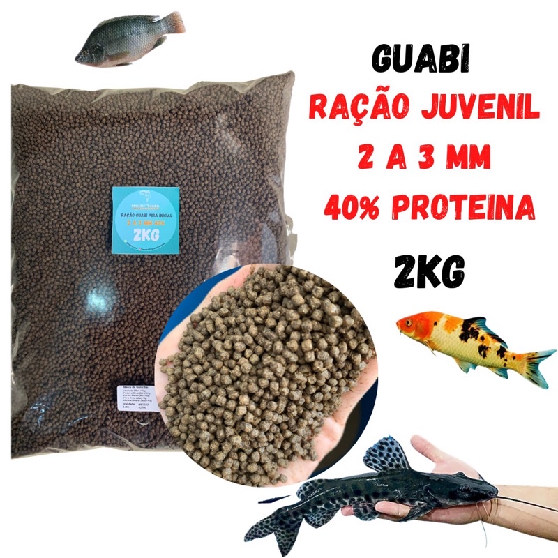 Ração para Peixe, carpa, kinguio, tilápia...(Guabi)2 a 3mm 2kg