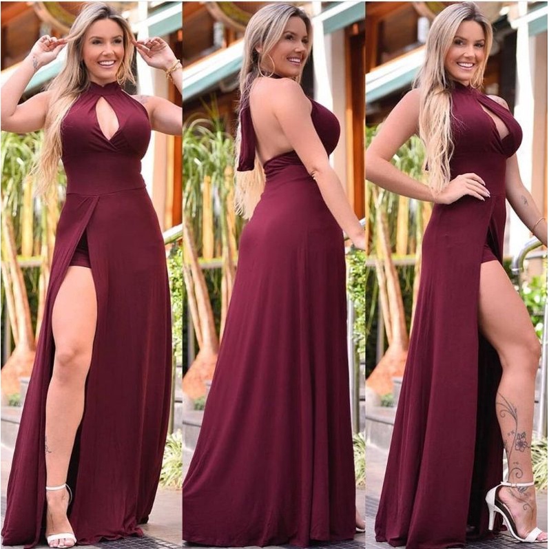 Vestido de Festa Simples e Elegante com Fenda na Frente - Atacado 44.