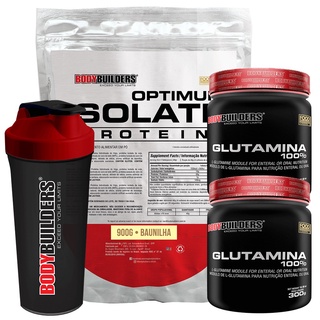 Kit Optimum Isolate Whey Protein 900g, 2x Glutamina 300g, Coqueteleira - Bodybuilders
