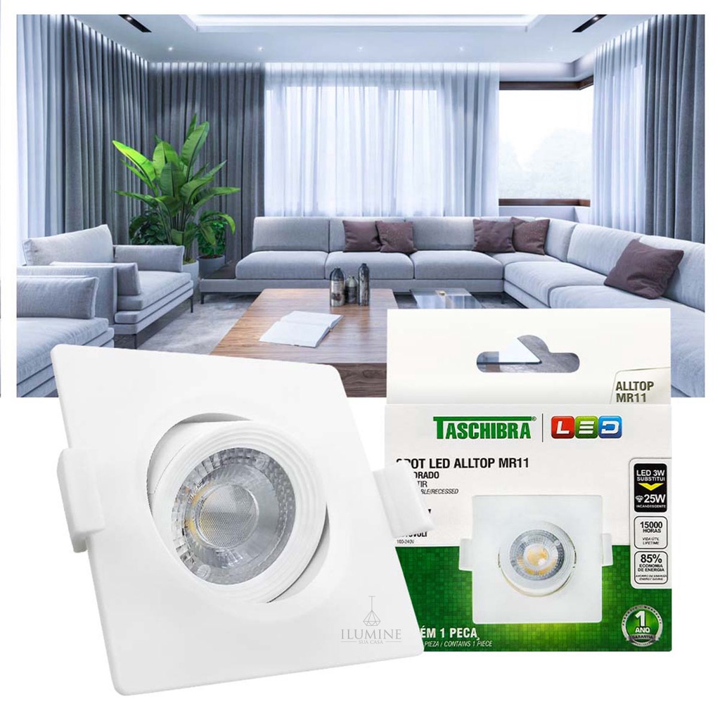 Spot LED Taschibra AllTop Embutir Quadrado MR11 3W 38°
