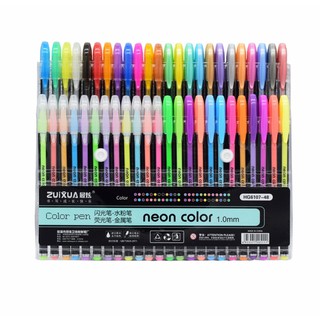 Kit 48 Canetas Gel Cores Glitter, Metálico, Pastel E Neon
