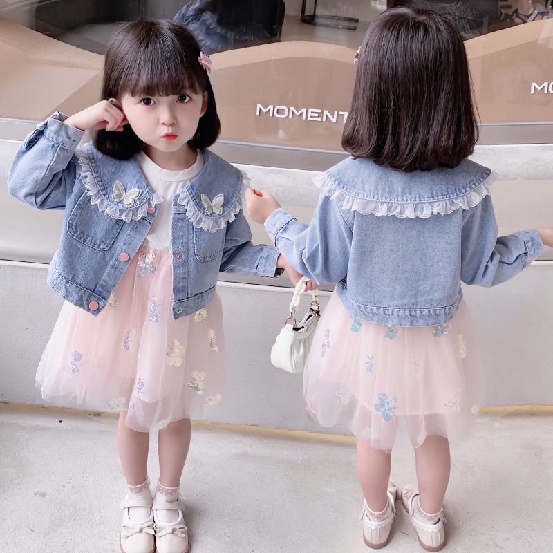 Vestido com jaqueta jeans 2024 infantil