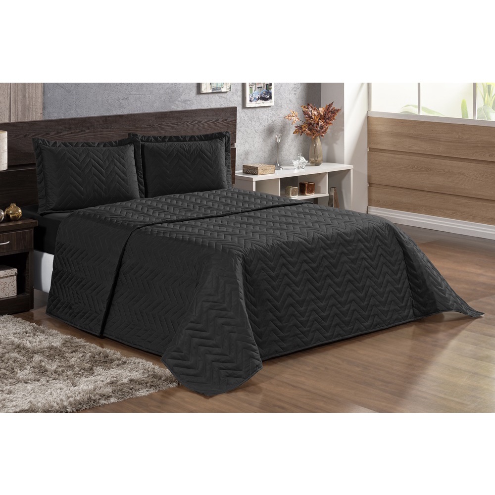 Cobre Leito Pratic Dupla Face Casal Queen 03 Peças - Preto